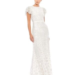 MAC DUGGAL HIGH NECK FLUTTER CAP SLEEVE GOWN